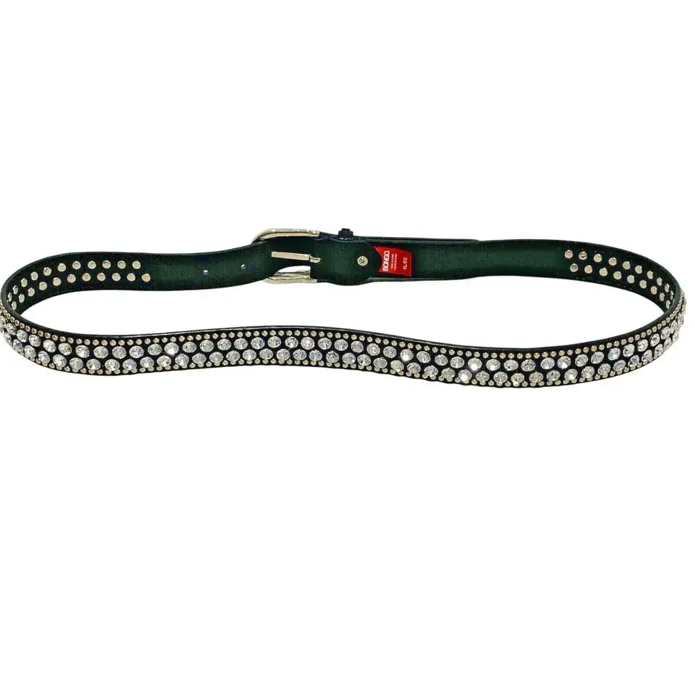 Bongo XL black faux leather belt clear rhinestone & silver studs metal rocker